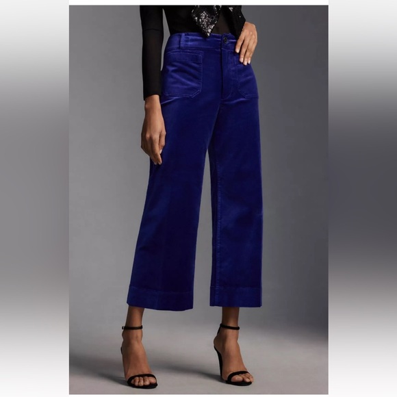 Maeve Pants - Anthropologie Blue Velvet Maeve The Colette Cropped Wide Leg Pant- size 26